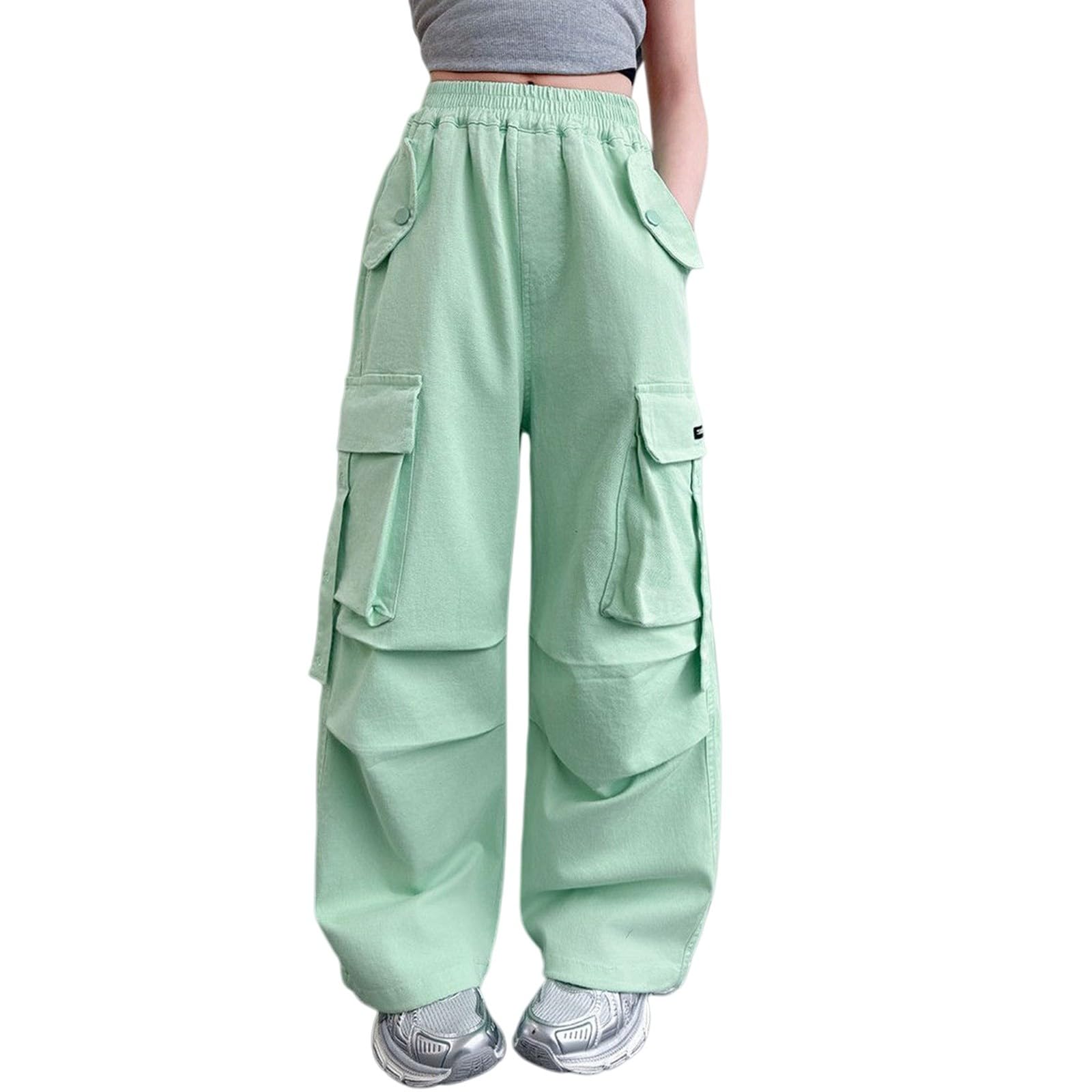 Baggy Cargohose Mädchen High Waist Cargo Hose Girls Weites Bein Stretch Elastischer Bund Trainingshose Kinder Hohe Taille Y2K Streetwear Lässige Sweatpants Jungen