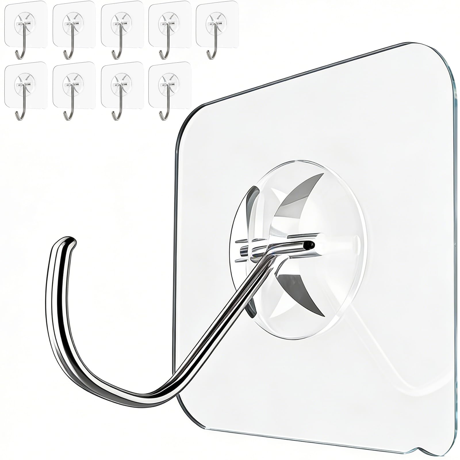 Latoxcaa Heavy Duty Adhesive Hooks 10-Pack: Holds 22lb, Strong Reusable & Waterproof Wall Hooks for Kitchen, Bathroom, Office - No Drilling, No Residue