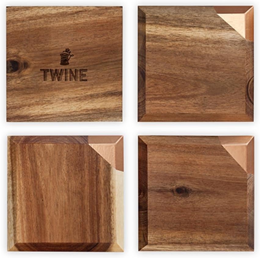 Acacia Wood Coasters with Copper Accents, Set of 4