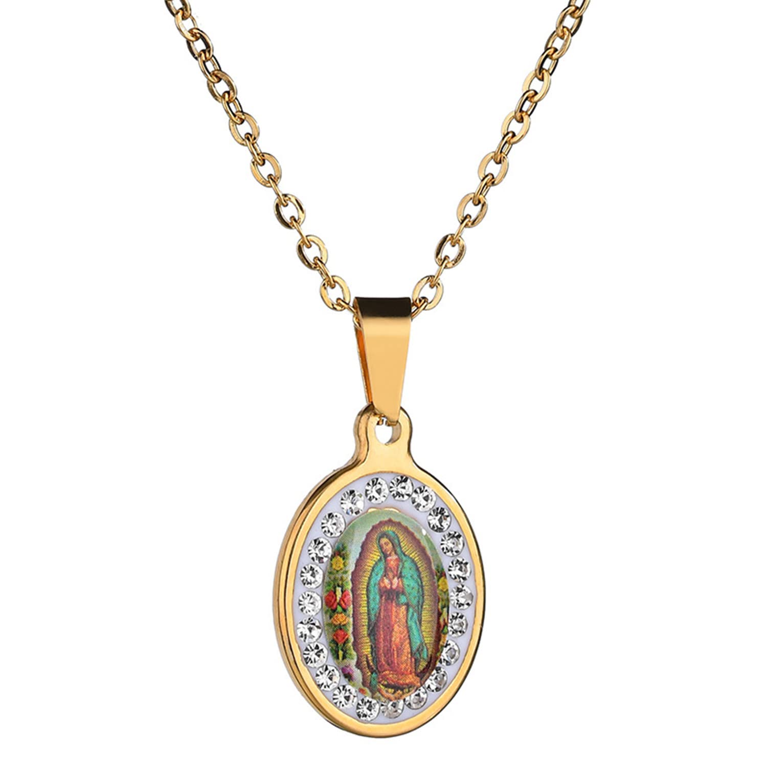 CXUEMHVirgin Mary Jewelry Religious Gifts for Women, Guadalupe Necklace, Gold Plated Necklace Inlaid Zircon Pendant Silver Plated Virgin Mary Necklace