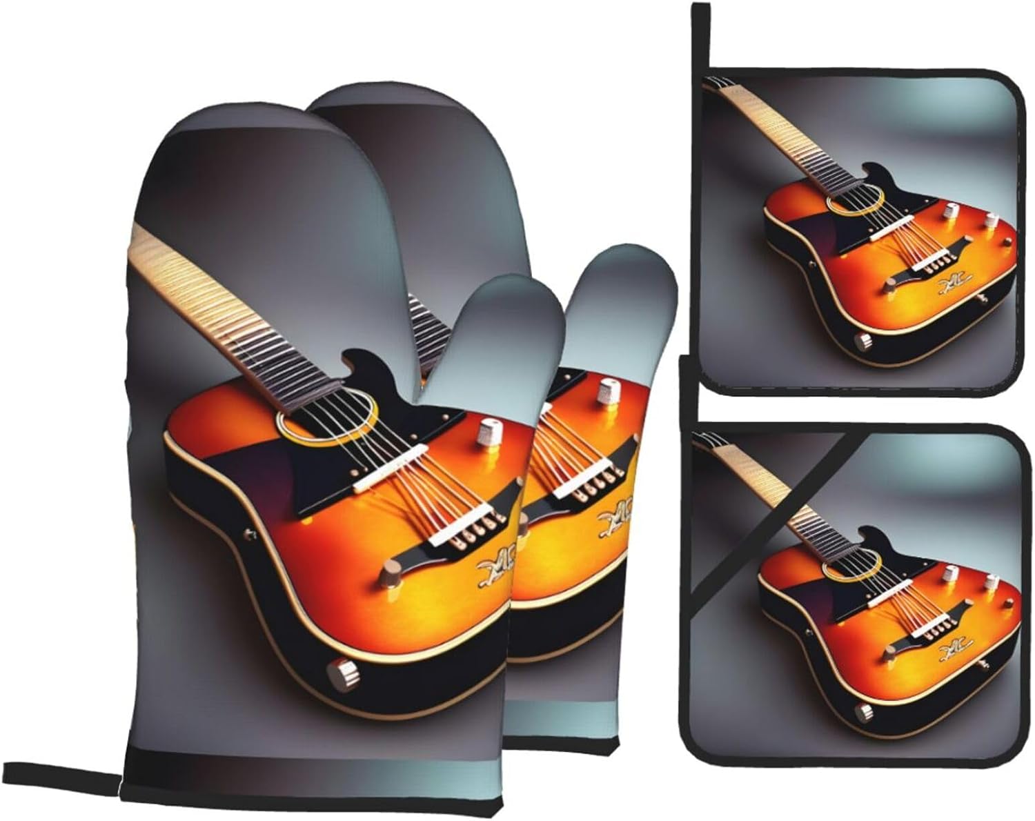 Musical Guitar print Kitchen baking four piece set, fit for cooking and baking, oven, microwave, and outdoor barbecue