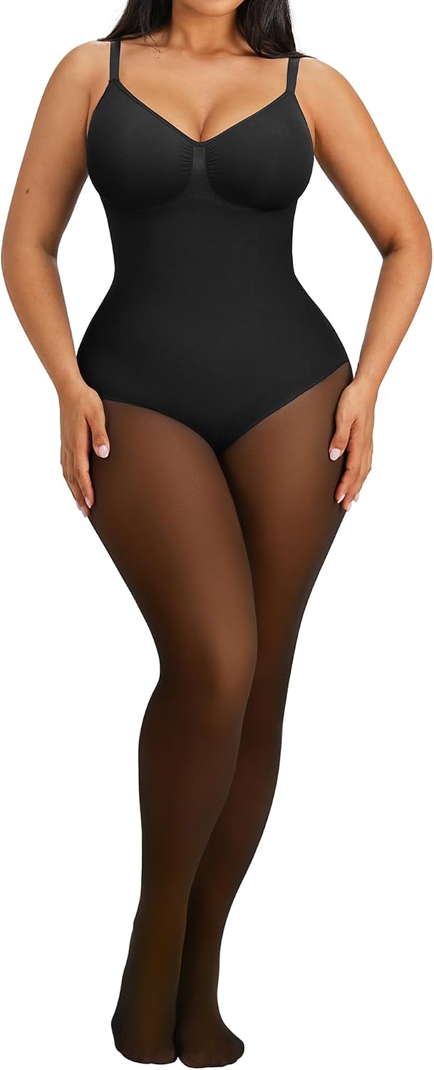 SHAPELLX Full Body Shapewear Tummy Control Bodysuit Sheer Illusion Shaper