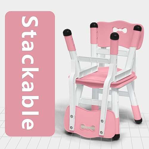 Miniatura 5 de Juego de 4 sillas para niños, 3 niveles, ajustables, apilables, ideales para salas de juegos, escuelas, guarderías y hogares, lavable y fácil de