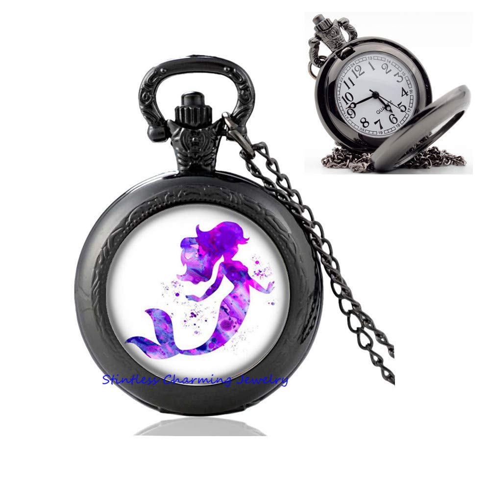 stintless charming Jewelry Fairytale Mermaid Pendant,Mermaid Pocket Watch Necklace,Mermaid Charm Pocket Watch Necklace,Nautical Beach Pocket Watch Necklace,Mermaid Gift-JV126
