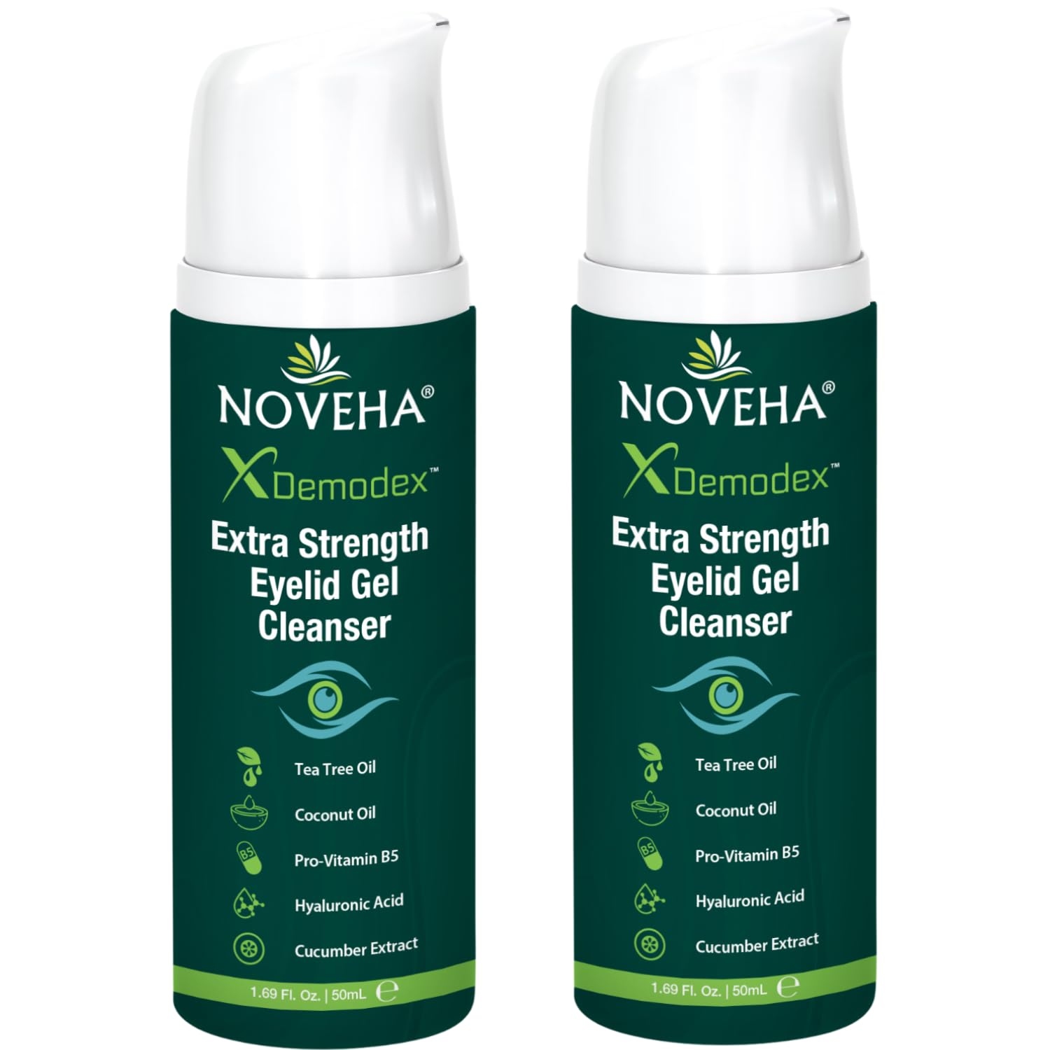 NOVEHA Demodex Extra Strength Eyelid Gel Cleanser, for Demodex MGD and Dry Eye with Pro-Vitamin B5, Tea Tree Oil