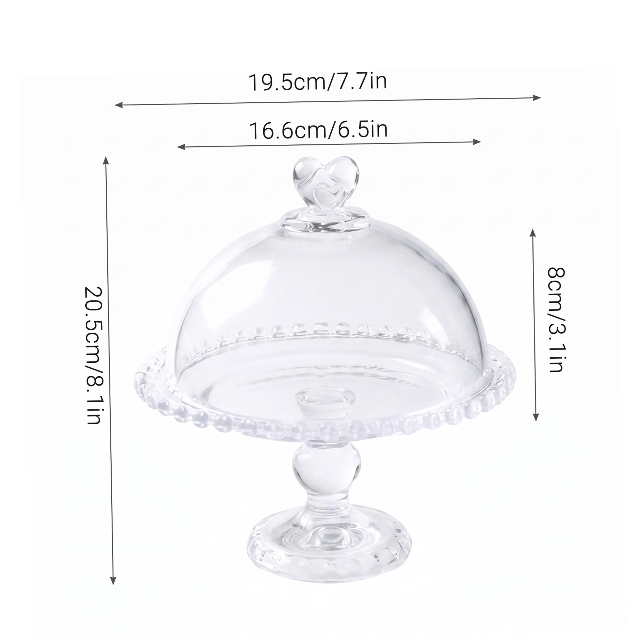 Soporte para tartas con cúpula de cristal en forma de corazón para bodas
