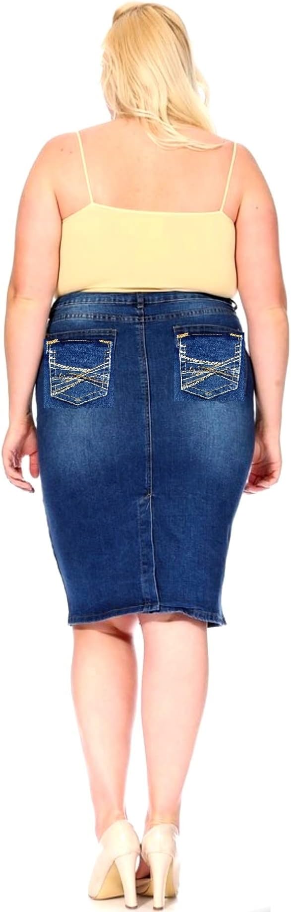 Jack David 1826 JeansWomen's Plus Size Blue/Black Soft Curvy Stretch Denim Jeans Skirt 1X 2X 3X (4X, Jack David Q2005 Blue)