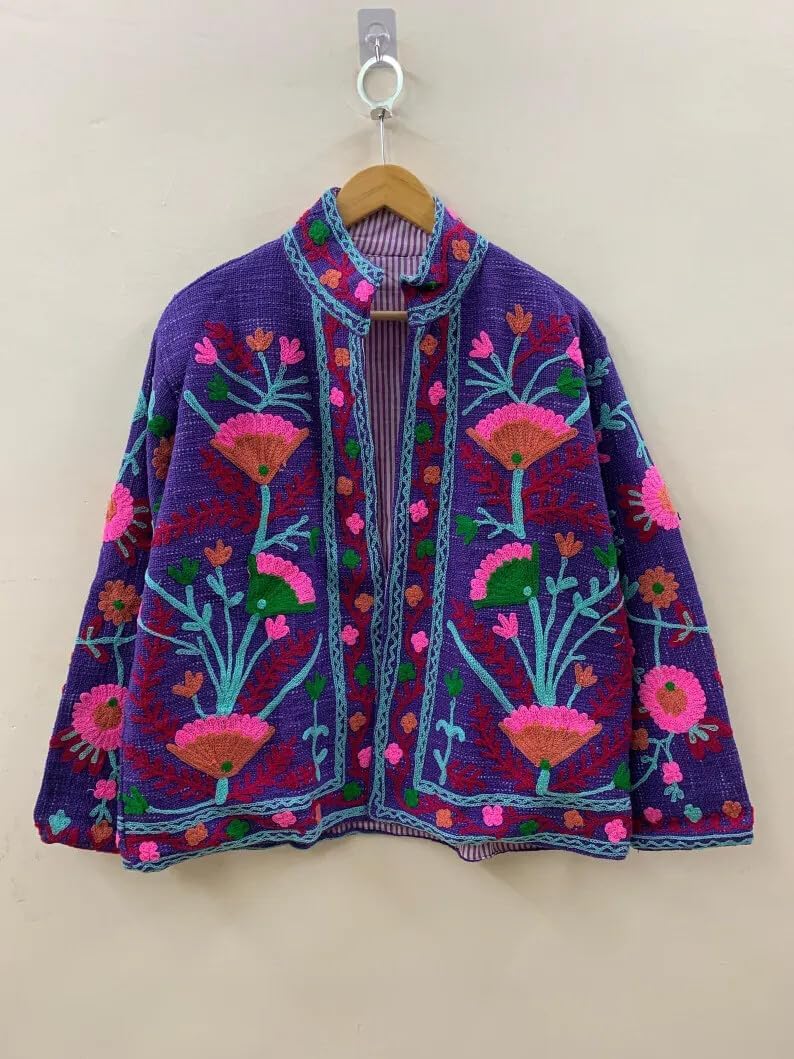 Boho Summer Cotton Suzani Short Soft Jacket – Festival Coat – Tribal Embroidered Outerwear | Spring Travel Coat | Winter wear | Gift For Her - Image 4