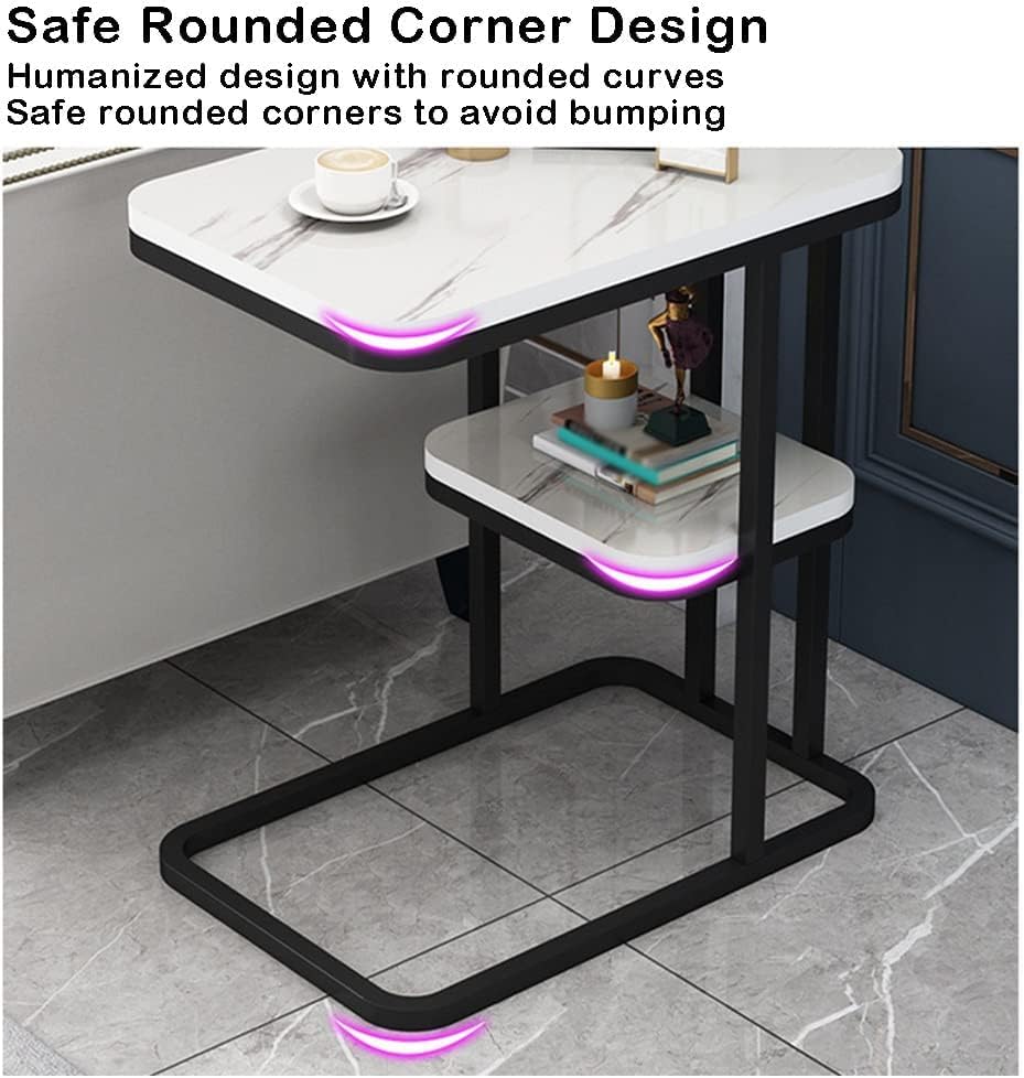 Image of Jumix Coffee Table with Rectangular Marble Look, Sofa Side Table, C-Shaped End Table, Modern, Easily Portable Snacks Metal-Framed Tea Table for The Living Room or Bedroom || Pack of 1