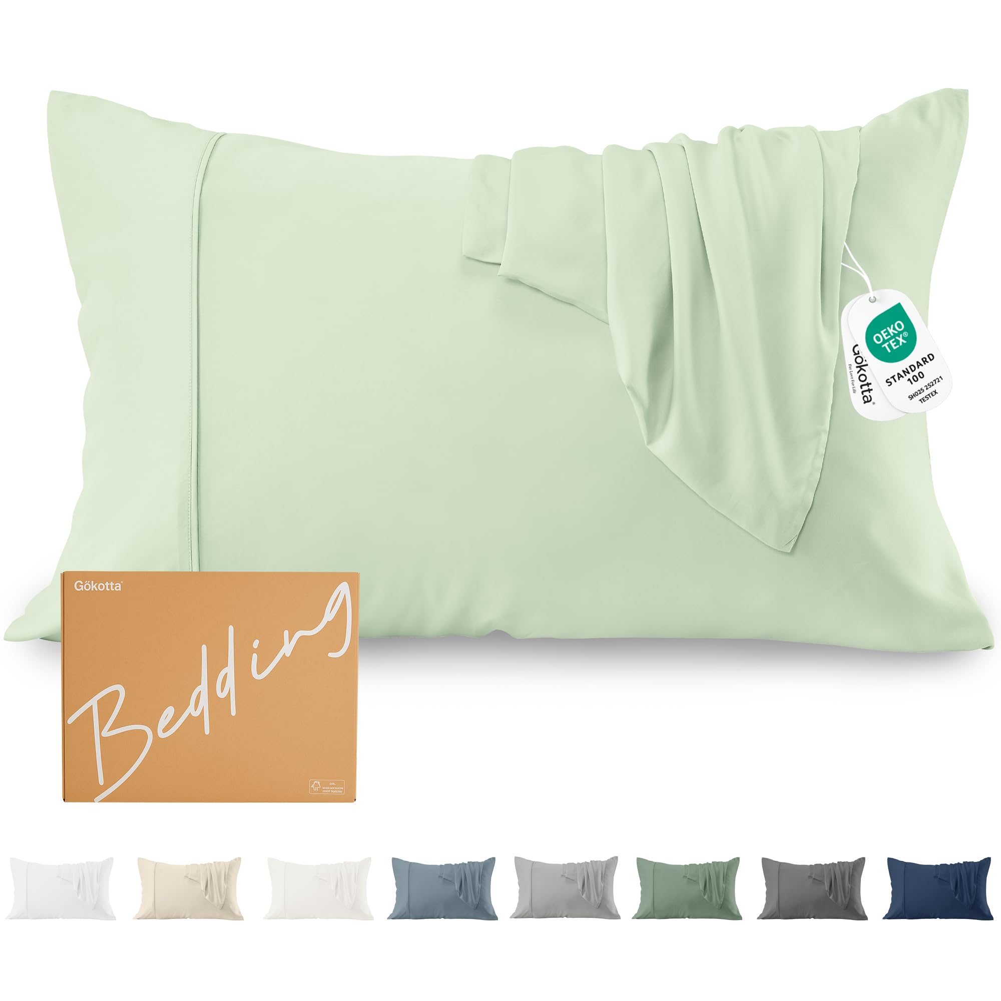 GOKOTTA 100% Rayon Derived from Bamboo Pillow Cases 2 Pack, Soft Envelope Pillowcases (Sea Glass, Standard)