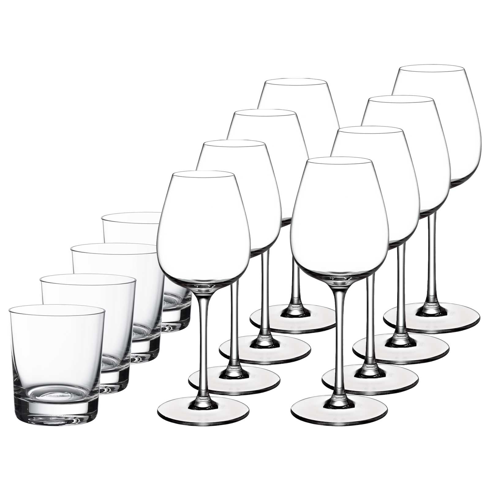 Villeroy & Boch Purismo Wine - Juego de 12 copas de vino tinto, copas de vino blanco y vasos de agua para 4 personas, apto para lavavajillas, transparente