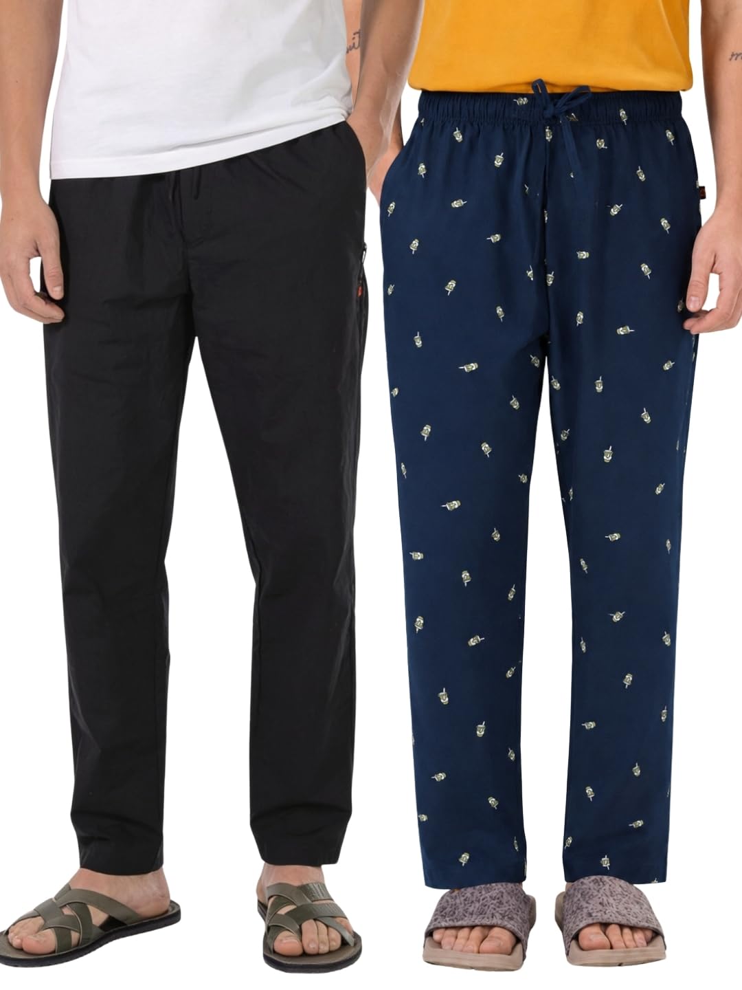 boxy crew Men's 100% Cotton Lounge Pyjama Pants Pack of 2 - | No Marks Elastic, Invisible Zipper Left Pocket, Dual Pockets, Drawcord | Night Pants for Men | Value Pack-picture-23