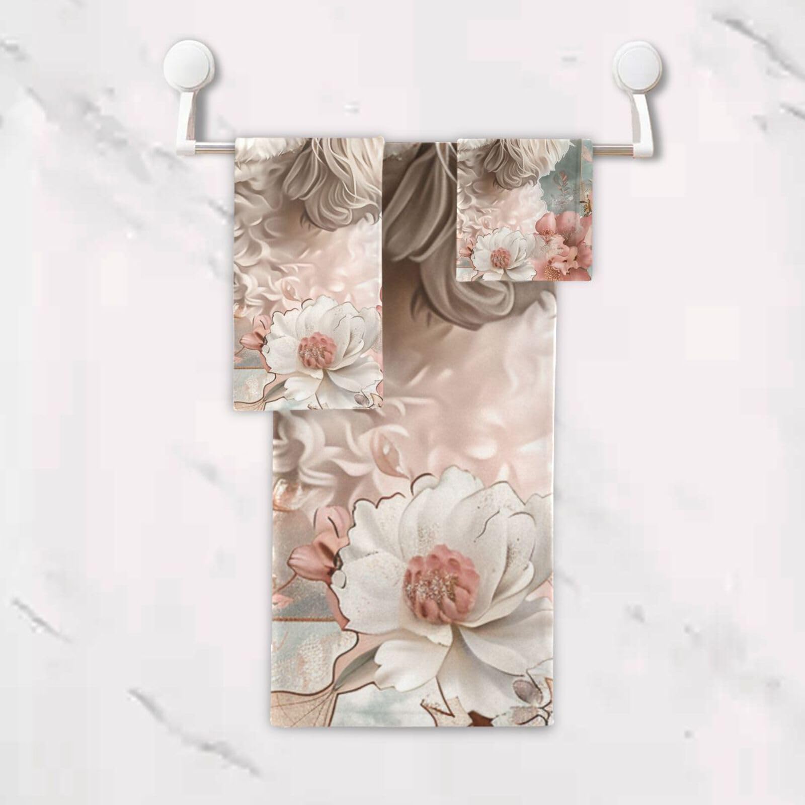 Set di 3 asciugamani morbidi in stile bohémien con fiori e cane floreale, 1 asciugamano da bagno, 1 asciugamano per le mani, 1 panno per yoga, bagno e cucina