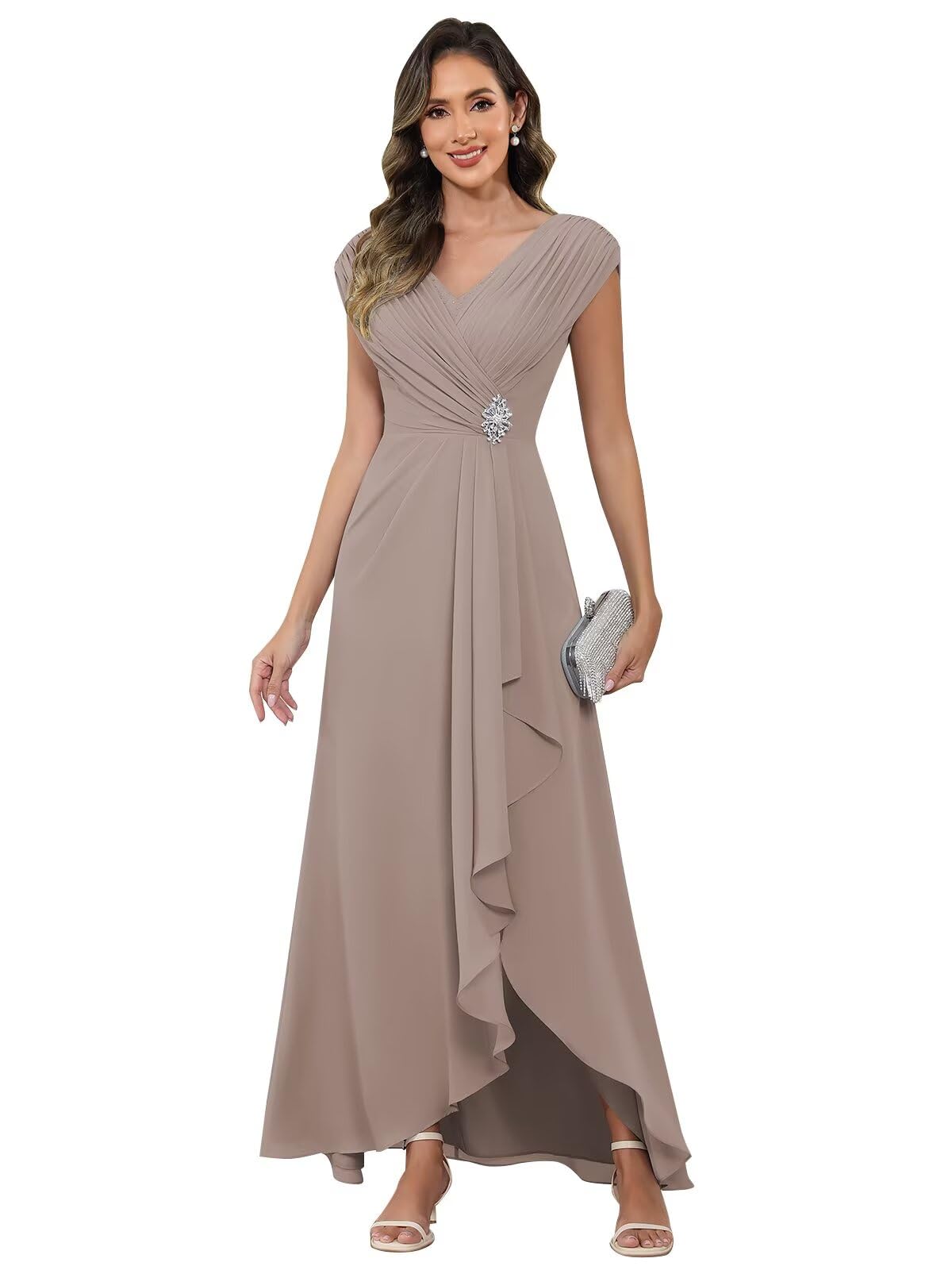 HANVAIOS Mother of The Bride Dresses Tea Length Aline Chiffon Cap Sleeve Formal Dress