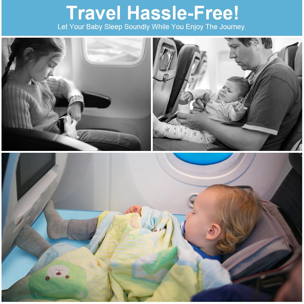 2 Poggiapiedi Da Viaggio Per Aereo, Auto E Ufficio - Regolabili In Altezza, Portatili E Pieghevoli, Con Cinghia, Nero + Blu - 3