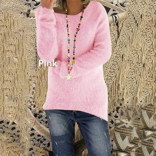 NaRHbrg Womens Furry Pullover Sweater Casual Long Sleeve Fall Sweaters Crew Neck Solid Color Soft Tunic Tops Loose Fit Jumper2