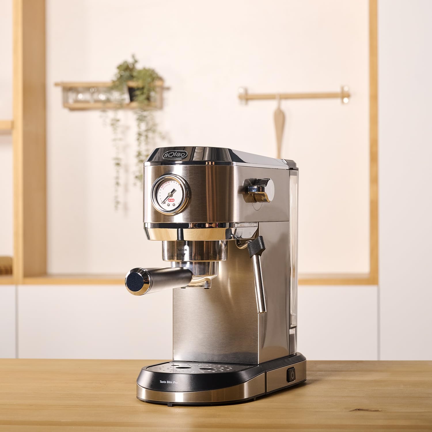 Solac Taste Slim Pro - Cafetera Espresso 20 bares | Sistema Double Cream | Calientatazas | Calentamiento Thermoblock | Parada Automática | 1L | Acero Inoxidable | Programable | Libre de BPA