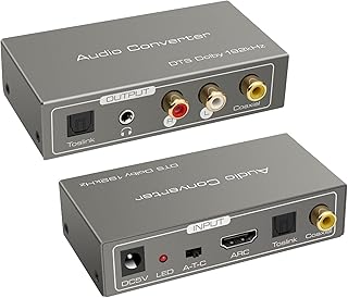 HDMI ARC Adapter to RCA Audio Converter Digital to Analog Stereo DAC Coaxial Optical ARC Input to Coaxial +Optical +L/R+3.5mm Jack Output for TV