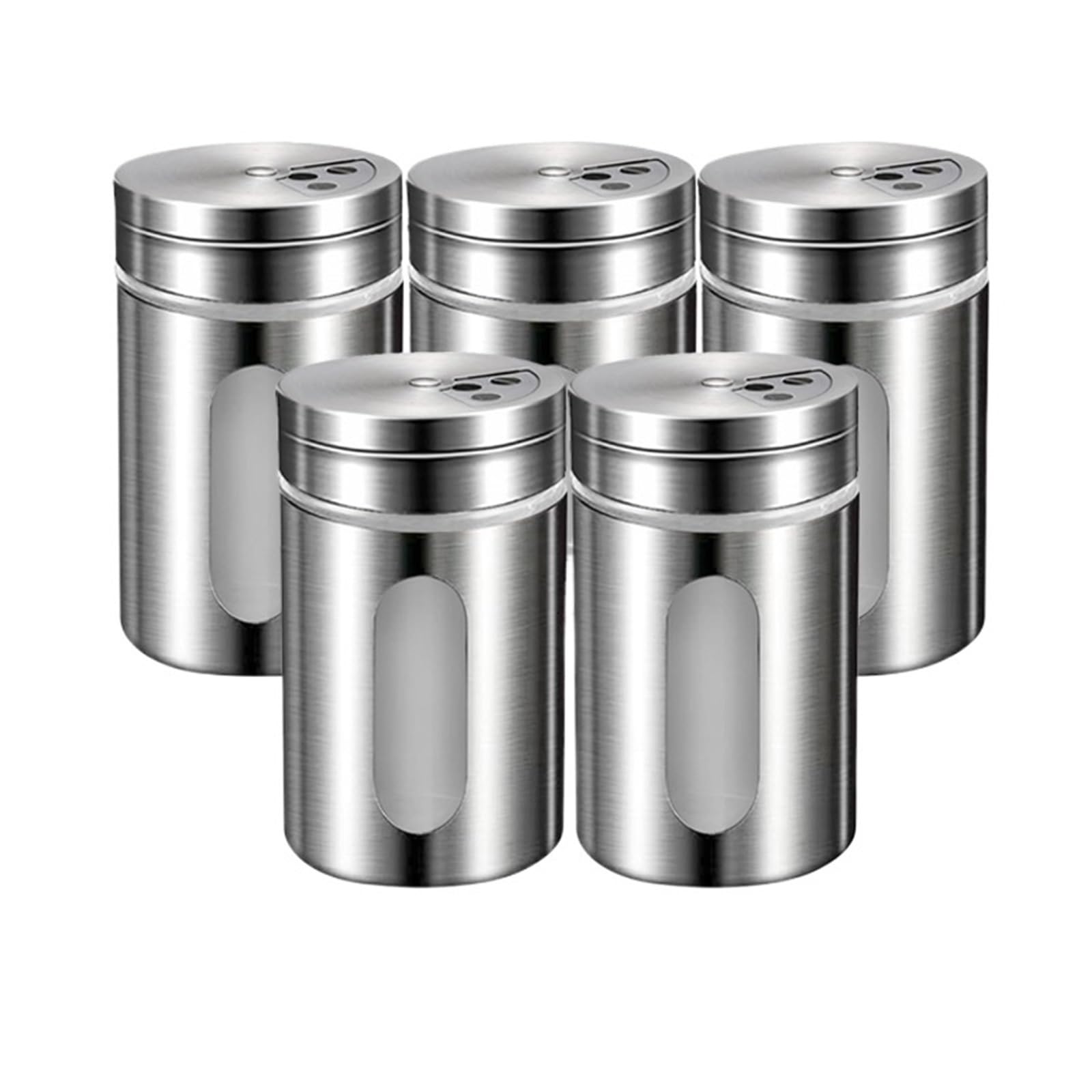 Pulverstreuer Mehrzweck-Gewürzglas aus Edelstahl, Salz- und Zuckerstreuer mit drehbarem Deckel, Gewürz- Gewürzflaschenbehälter, Küchenhelfer(5PCS)