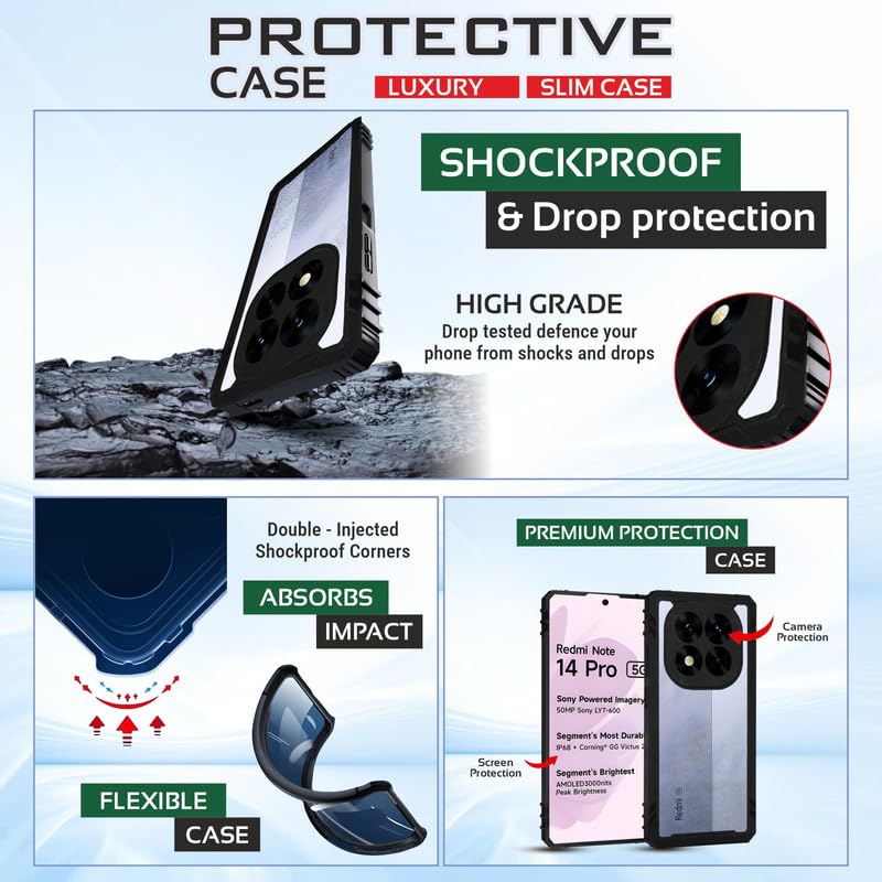 Image of AIBEX Crystal Clear Back Cover Case for Poco X7 5G / Redmi Note 14 Pro 5G | Shockproof & Slim | 360 Protection | Transparent Non-Yellowing PC+TPU Bumper Case