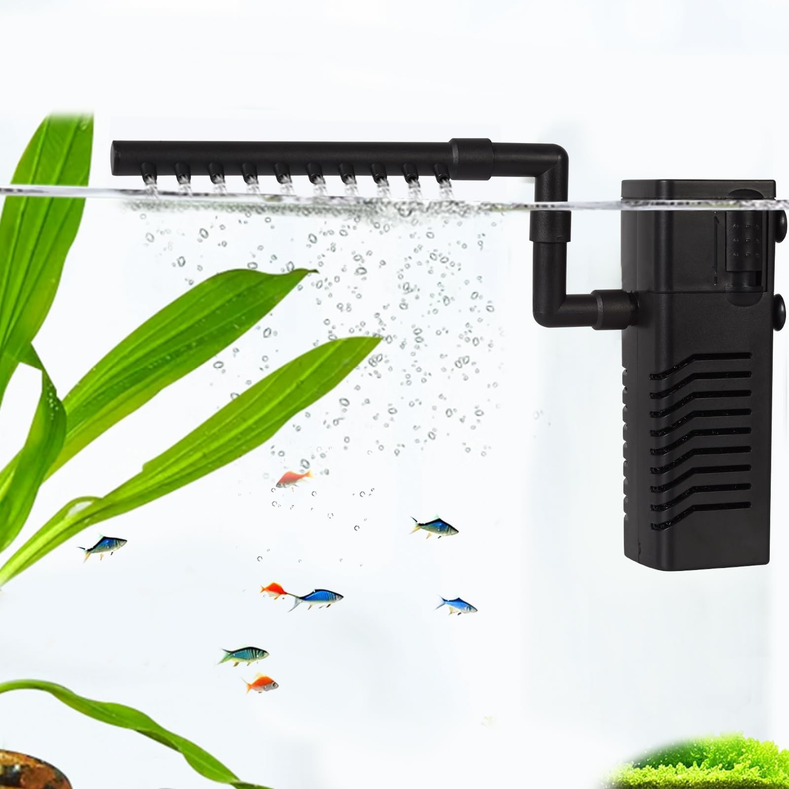 Aquarium Filter Fish Tank Filter Powerful Submersible Turtle Water Filters Ultra Quiet Biochemical Sponge Filter for 5 to 15 Gallon Tank Filtration/Oxygenation/Water Cycle 5in1 4W
