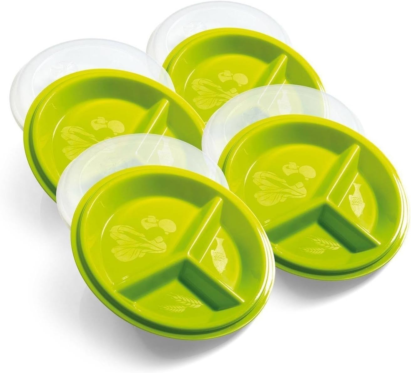 Portion Control Plate - Pack of four (4) 9 INCH 3-Section BPA-Free Nutrition Guidance Plates - with 4 Snap-Tight Vented Lids- for Weight Loss Store