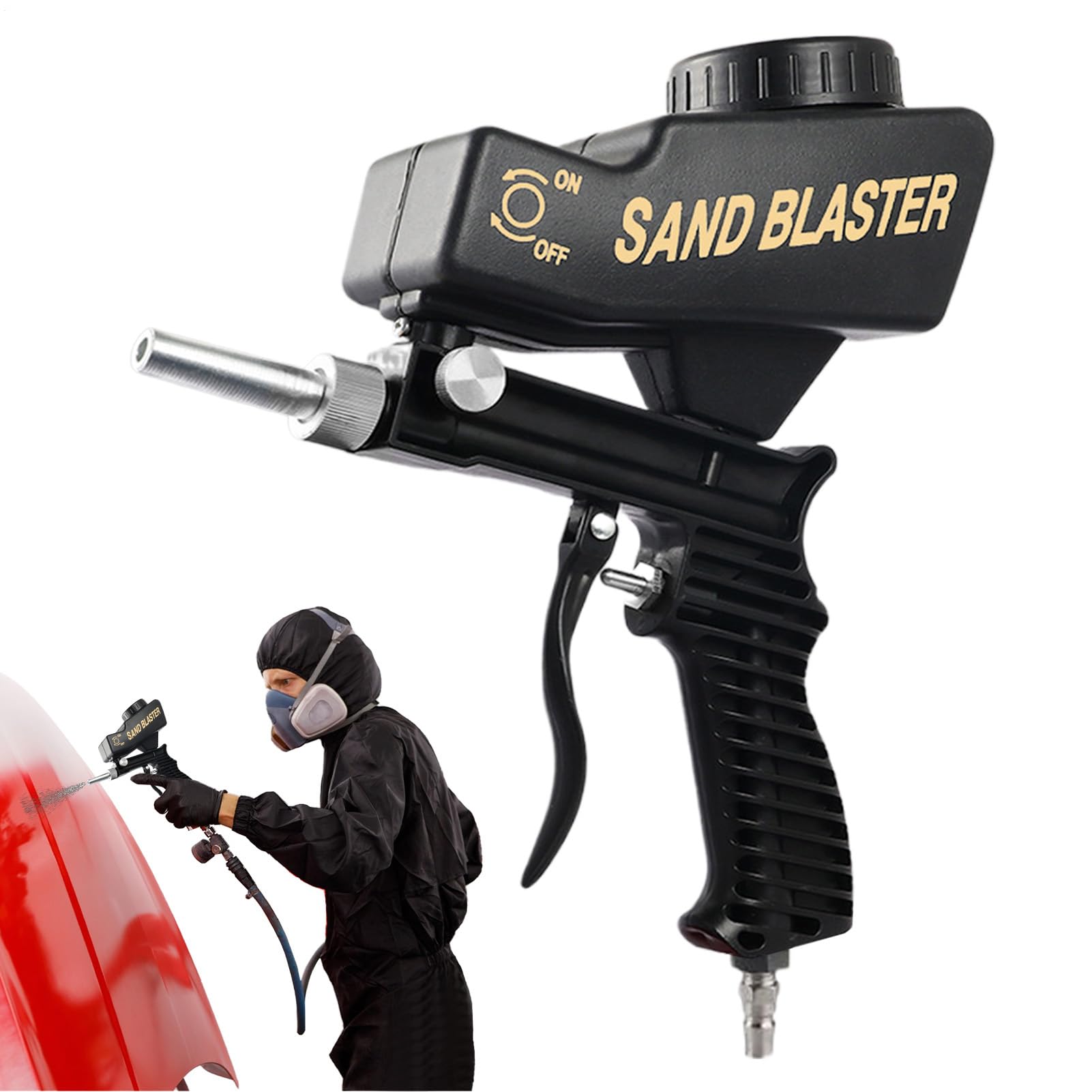 Sableuse - Pistolet de sablage avec raccord d'air comprimé - Appareil manuel - Éliminateur de rouille pour restauration - Protection du bois - Réparation automobile - Meubles industriels - Métal