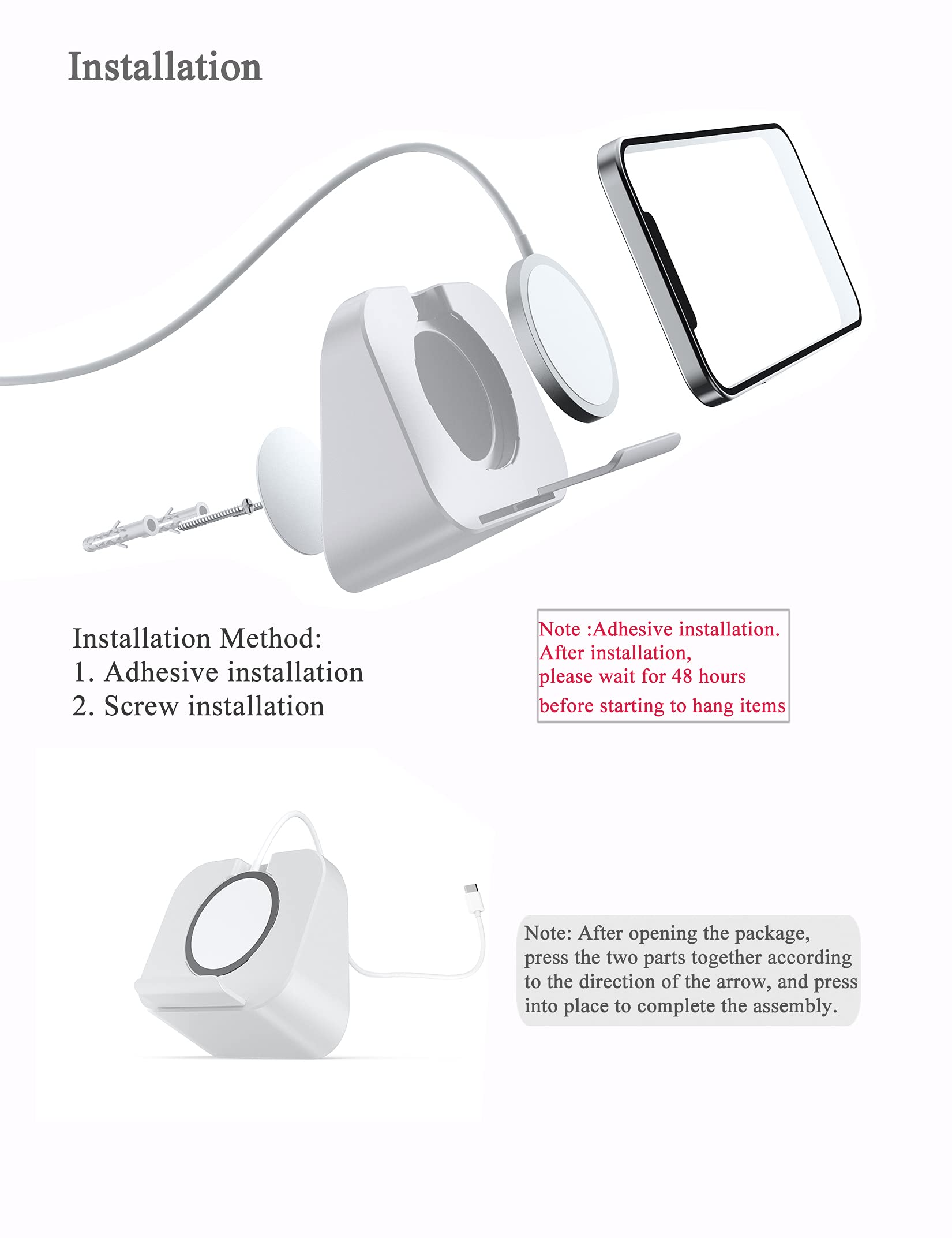 Soporte de pared para teléfono Magsafe Cargador de mesita de noche compatible con accesorios Magsafe para iPhone 12/12 Pro/12 Mini/12 Pro Max (cargador no incluido) (blanco)