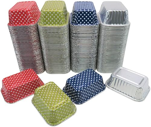 KitchenDance - Mini moldes desechables de aluminio sin tapa, bandeja rectangular individual de papel de aluminio de 6 onzas para pasteles,