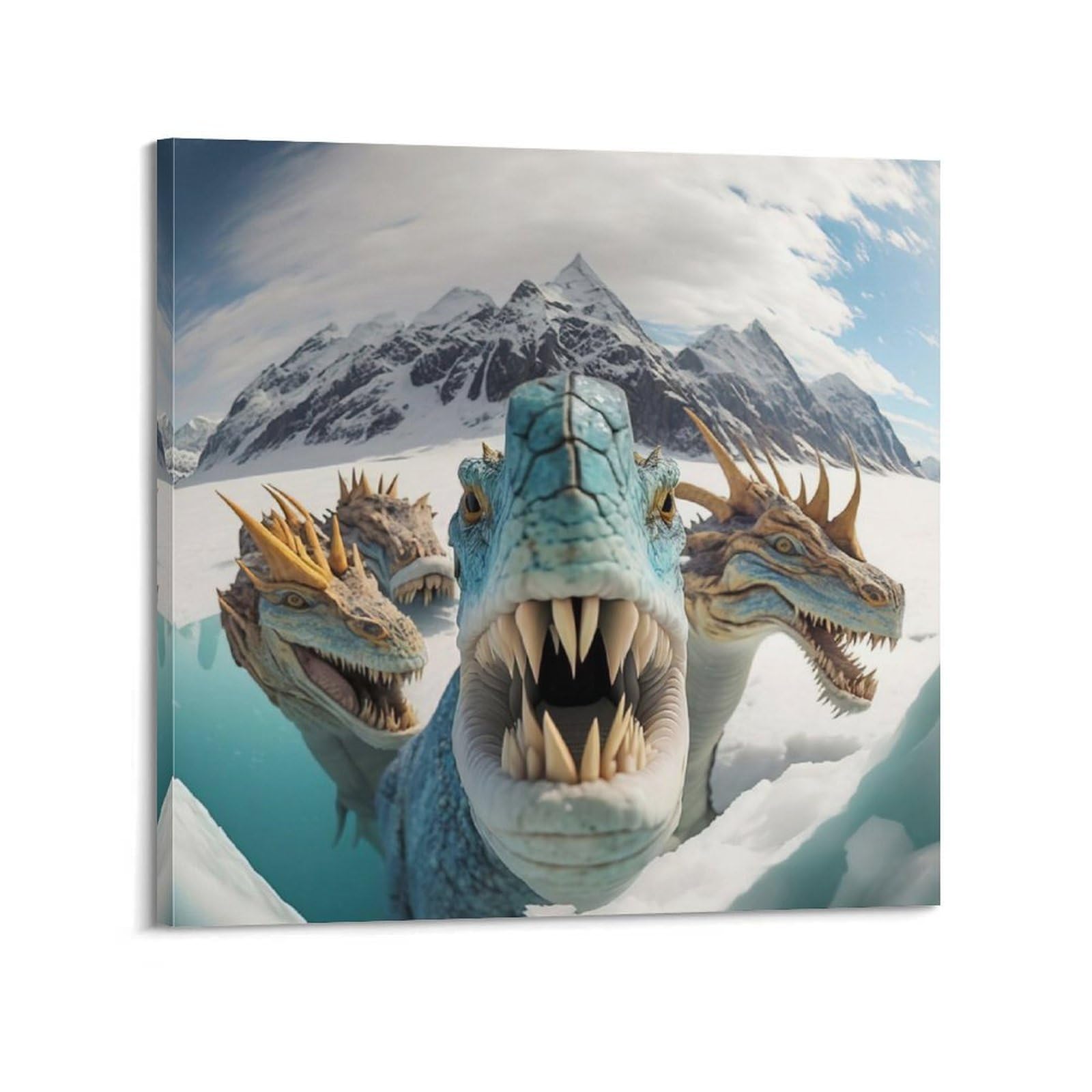 Xkuga Boys Frame-Style Funny Animal Poster Vintage Tyrannosaurus Rex Selfie Modern Decorative Canvas Prints - Ideal Wall Art For Family, Man Cave, Game Room, & Girls Bedroom 12X12inch(30X30cm)