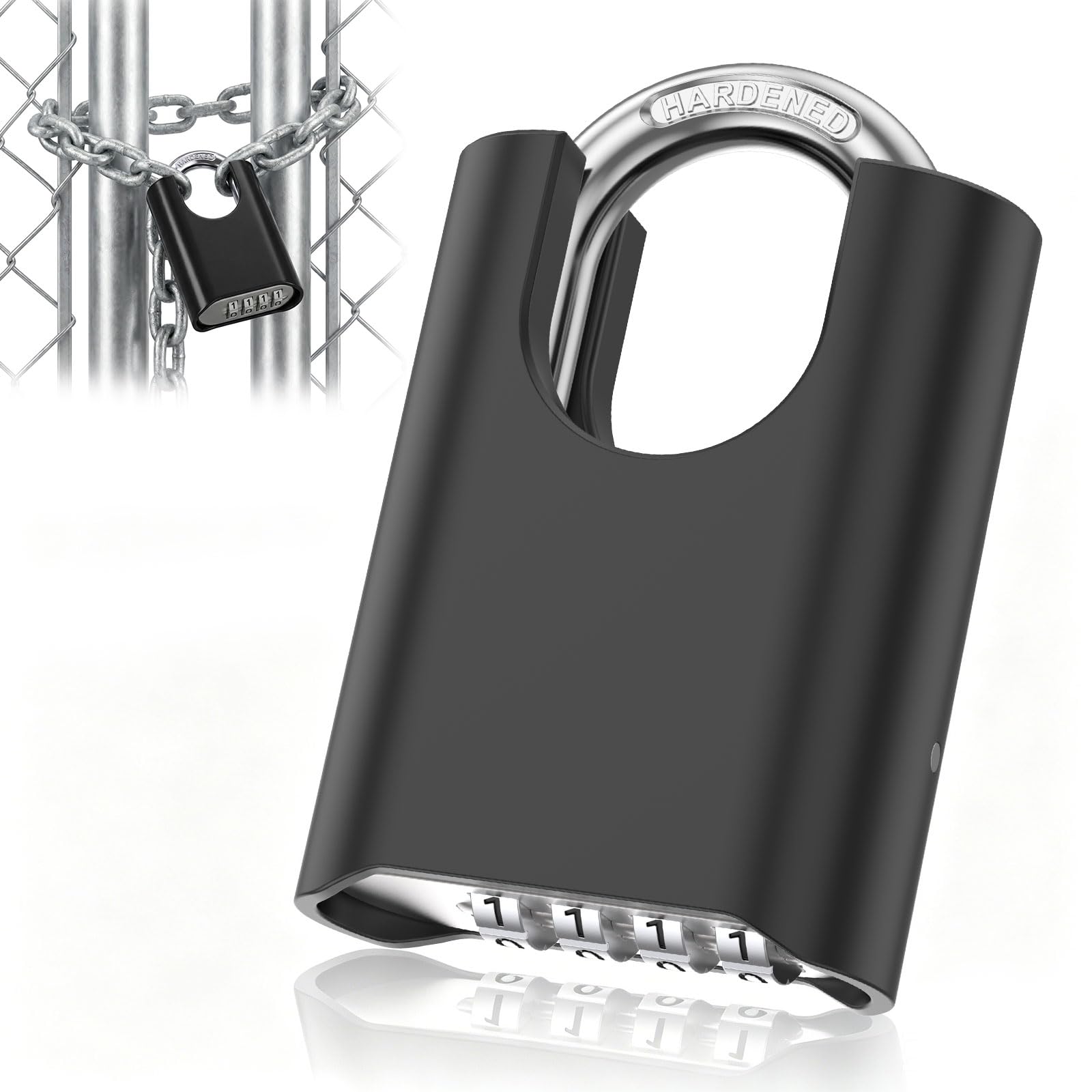 4-Digit Combination Lock 78mmx52mm Heavy Duty Outdoor Padlock with 8mm Hardened Steel Shackle, Waterproof Combo Locker Lock for Gym Locker, Hasp Storage, Shed, Fence, Gate