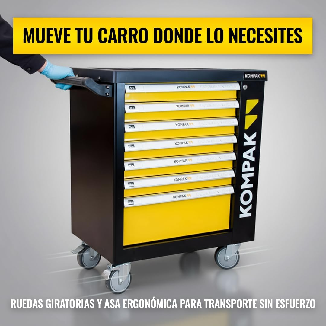Kompak Carro de Herramientas con 252 Piezas y Ruedas - Carro Herramientas con Cajones y Bandejas Organizadas - Carro Profesional con Cerradura y Asa - Carro Acero Taller