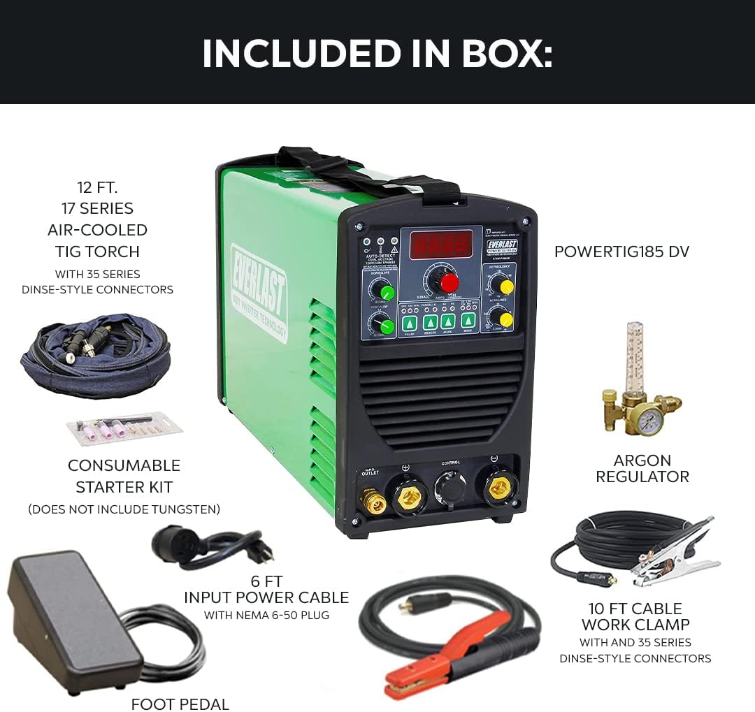 Everlast PowerTIG 185DV Inverter Dual Voltage with Pedal Package