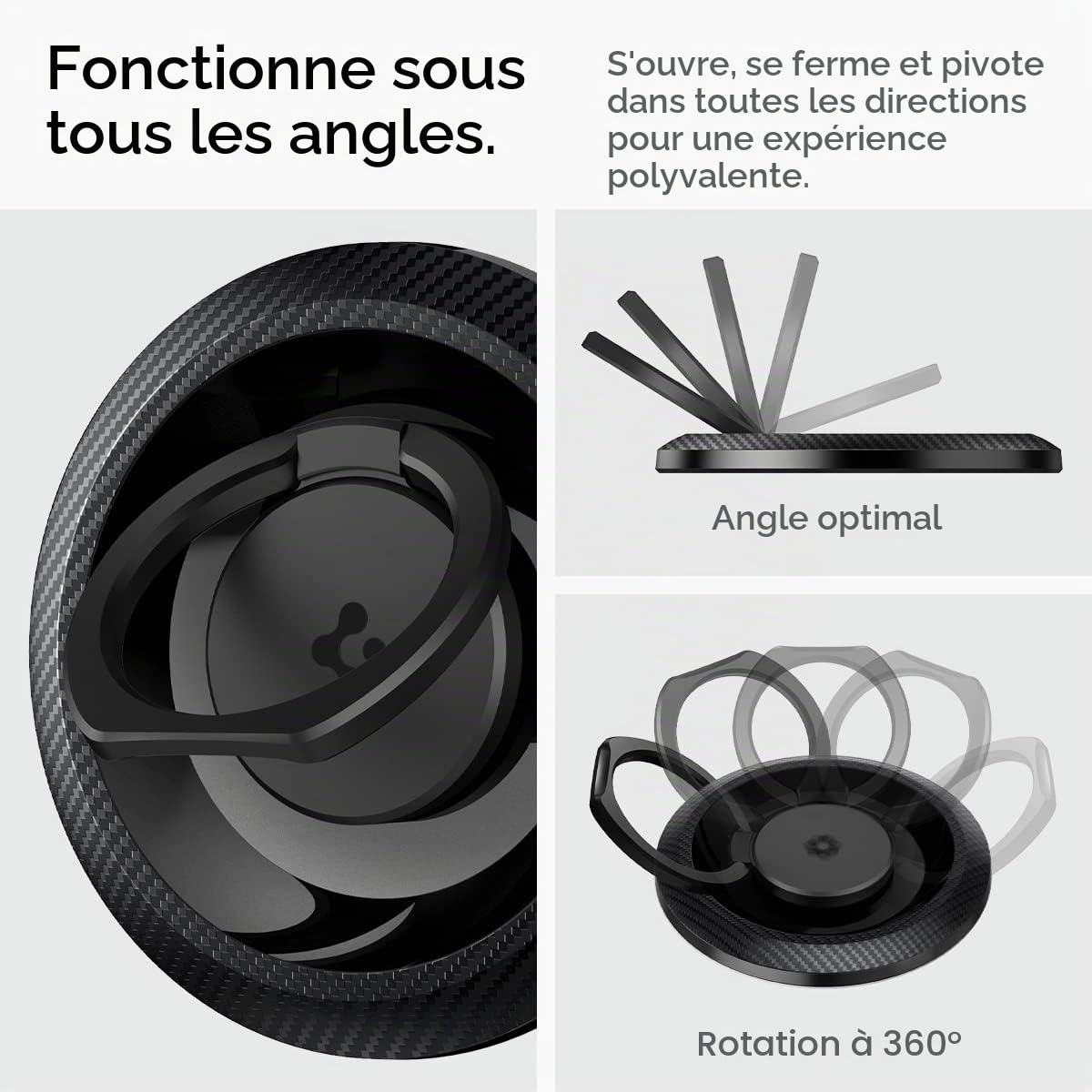 Spigen O-Mag Anneau MagSafe, 360° Rotation, Poignées Téléphone Magnétique Compatible avec iPhone 17 17e 16 15 14 13 Pro Max et Coque MagSafe/Pixelsnap pour Samsung S26 S25 Ultra, Pixel 10 10a - Carbon