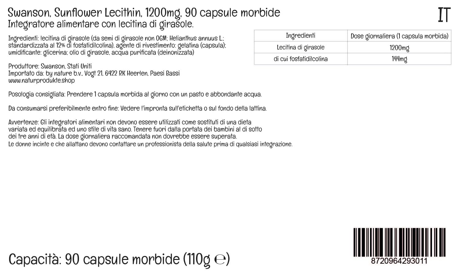 Swanson, Sunflower Lecithin, 1200 mg, Lecitina de Girasol, Alta Dosificación, 90 Cápsulas blandas, Testado en Laboratorio, Sin Soja, Sin Gluten, No GMO