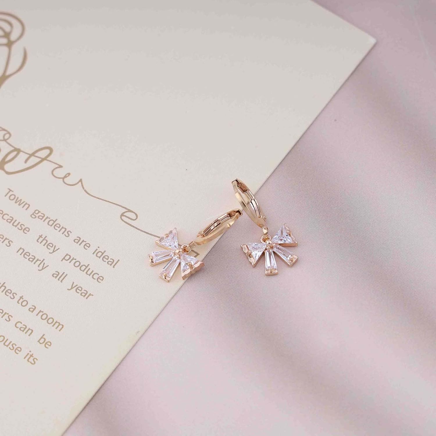 Bohemian Crystal Bow Dangle Earrings Gold Cz Paved Bow Drop Earrings Bow Tie Circle Hoop Earrings Small Rhinestone Huggie Earrings Jewelry for Women Gifts - Image 3