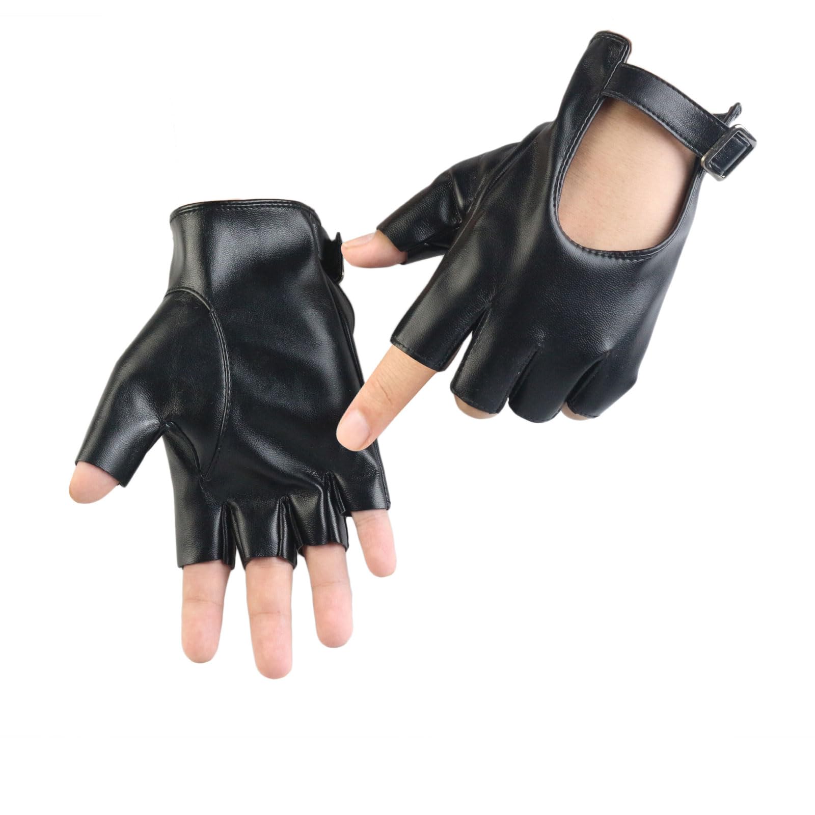 Long Keeper Women's Fingerless Half Finger PU Leather Motorcycle Cycling Driving Unlined Gloves