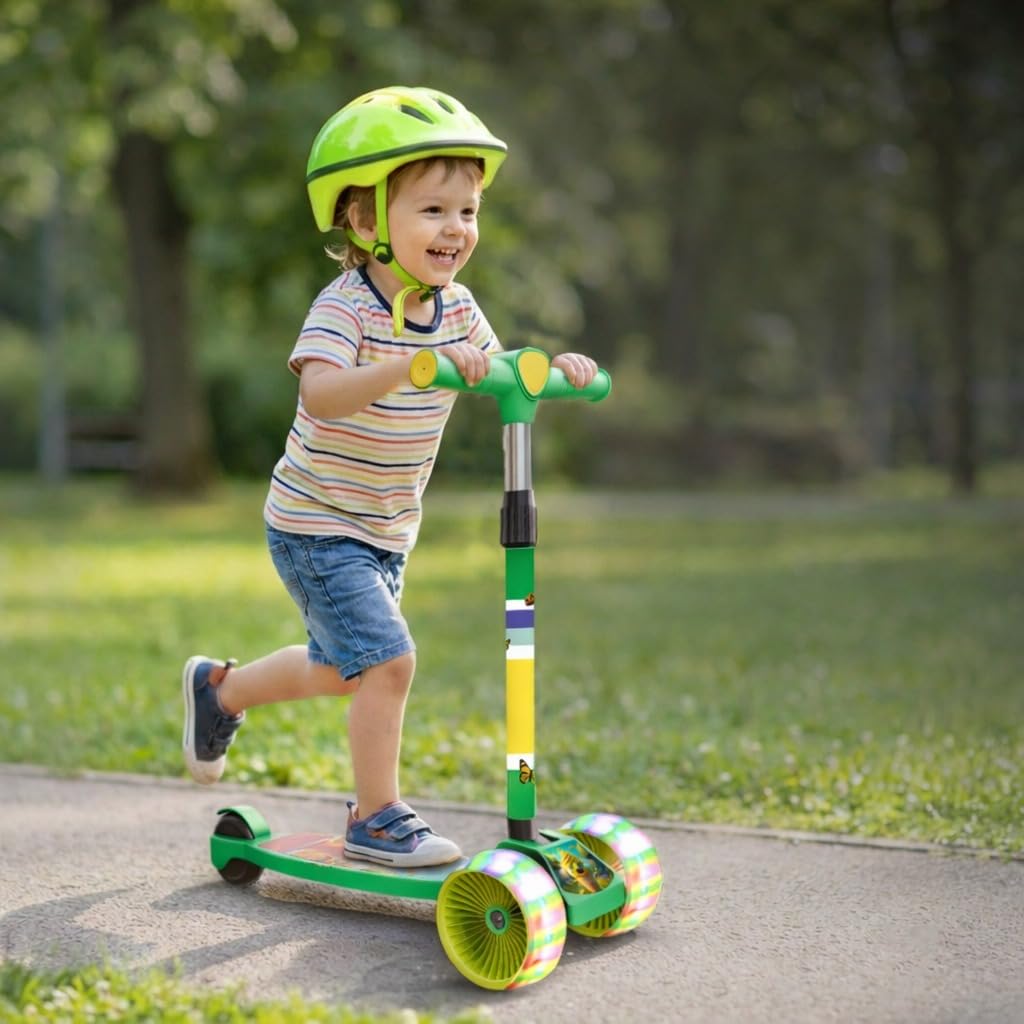 Cockatoo Little Bus Buddy Kick Scooter for Kids 2-12 Years, Kids Scooter with 40MM in PP+PU LED Wheel, 4 Adjustable Height Scooter, Upto 50 Kg (Brown)