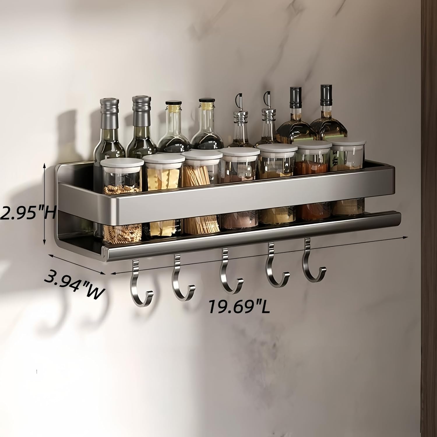 Ferrous Metal Spice Rack, 19.69 inch, Wall Mounted, Dark Gray