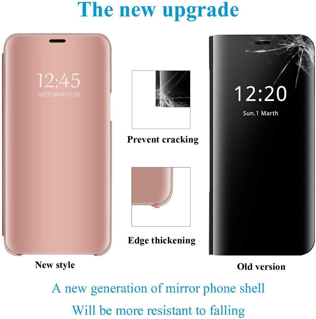Samsung Galaxy S8 Plus Slim Purse Bag, Multi-Function Removable Magnetic Clamshell Translucent Clear Mirror Sleep Stand Protection S8+ S-View flip Cover Rose Gold (Rose Gold, Galaxy S8 Plus)
