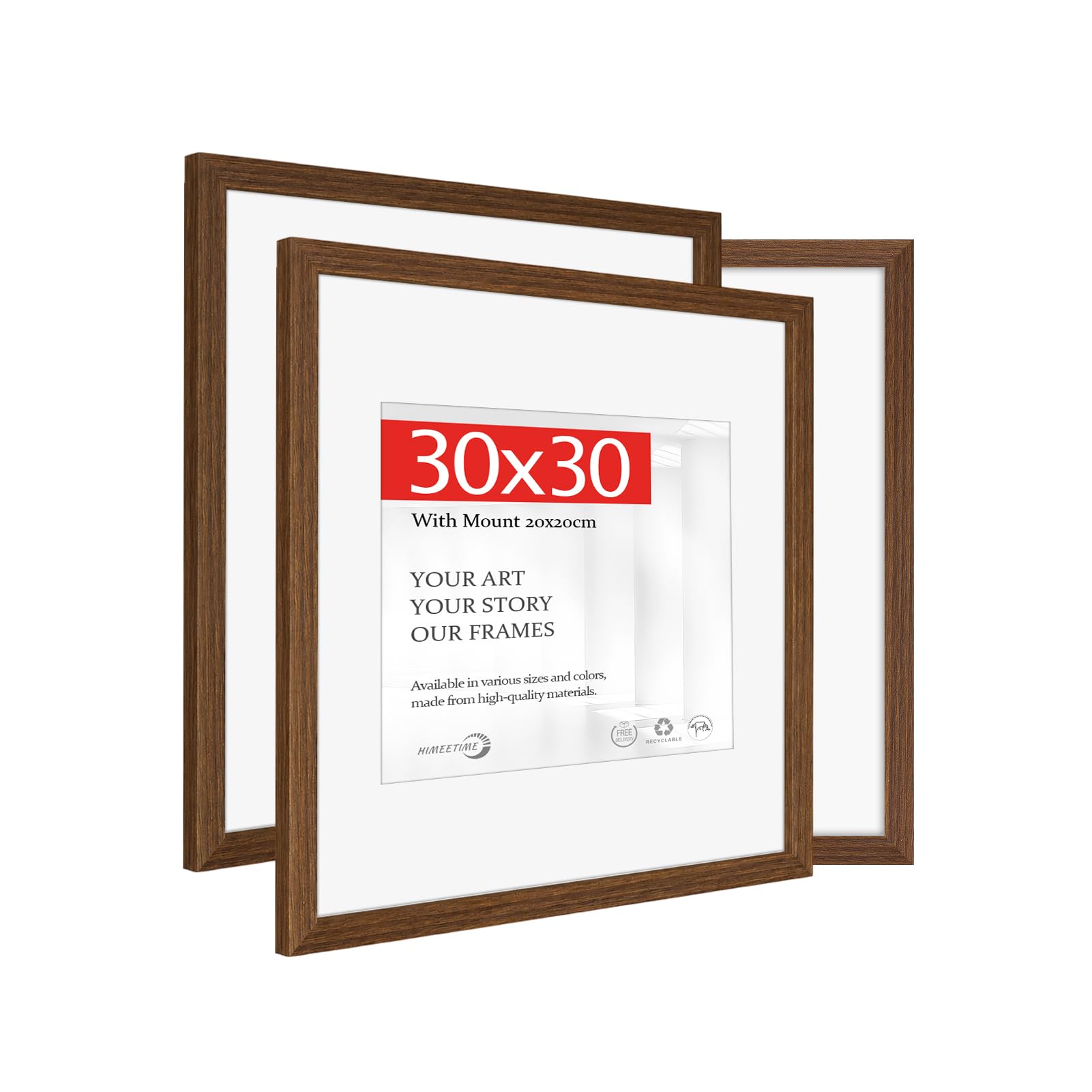 HIMEETIMEĀ® 3x Picture Frame 30x30 Brown Wood,30x30cm Photo Frames with 20x20cm Mount ā Includes HD Perspex,Wall Mountable