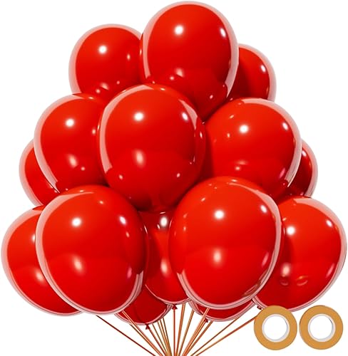 110 globos rojos de látex de 12 pulgadas para cumpleaños, día de San Valentín, boda (con 2 cintas).