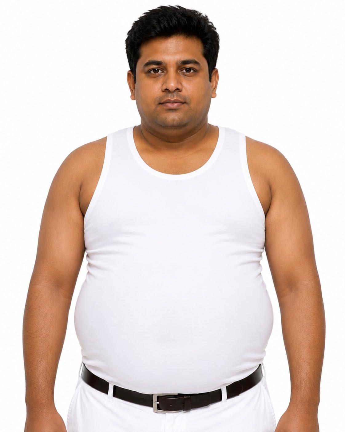 Men's Cotton Modal Blend Undershirt Vest for Big Belly | Size: 4 XL | Innerwear | Sleeveless Banyan Vest Ganji Sando | Chest Waist Hip | 3-Point Fit | Plus Size Fit | for Big Men White-picture-28