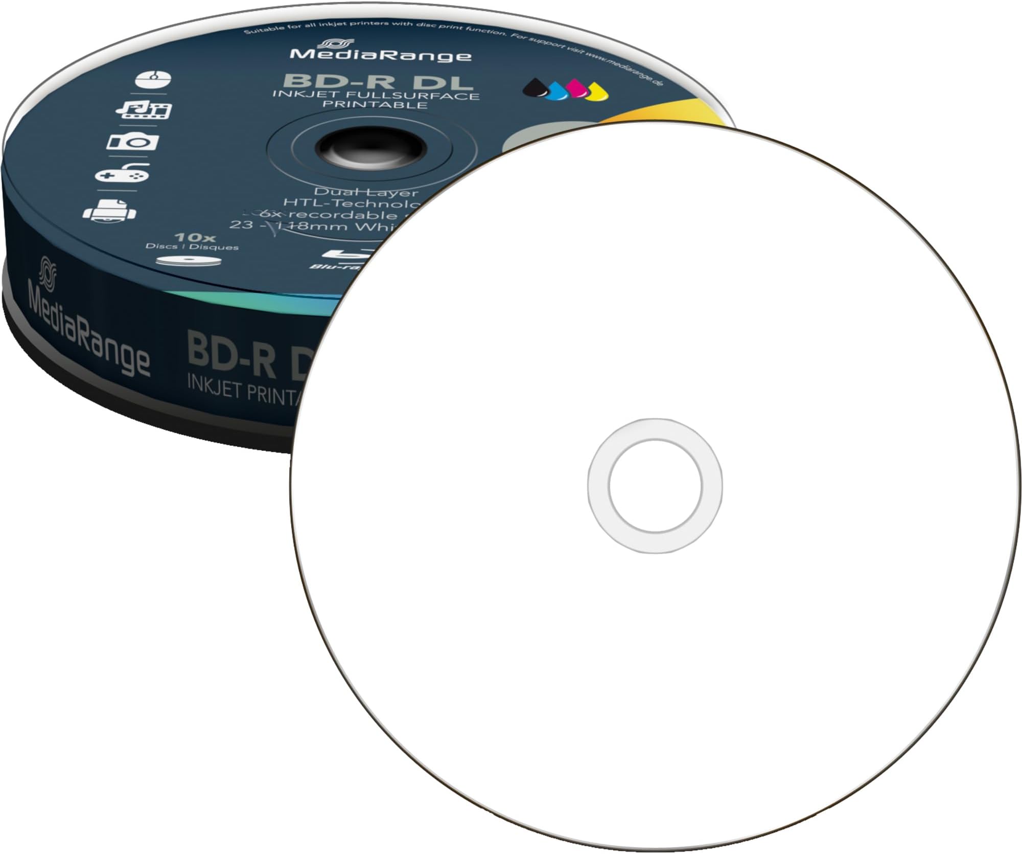MediaRange BD-R 50GB Printable MR509 Single Side, Double Layer, color white (Packaging may vary)