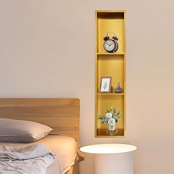 Stainless Steel Shower Niche 8 x 36 No Tile Needed Wall Niche 3-Tier Niche for Shower Wall Recessed Niche Shower for Bathroom Storage (Gold, 8 x 36)