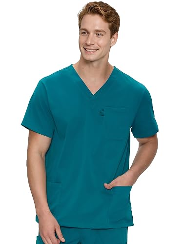 COZYFIT Scrub Tops for Men, Classic V-Neck Top with 4 Pockets | Side Slits, Workday Storage, Smooth Workwear with Cotton-Like Feel, For Nurses, Clinics, Daily Medical Uniforms