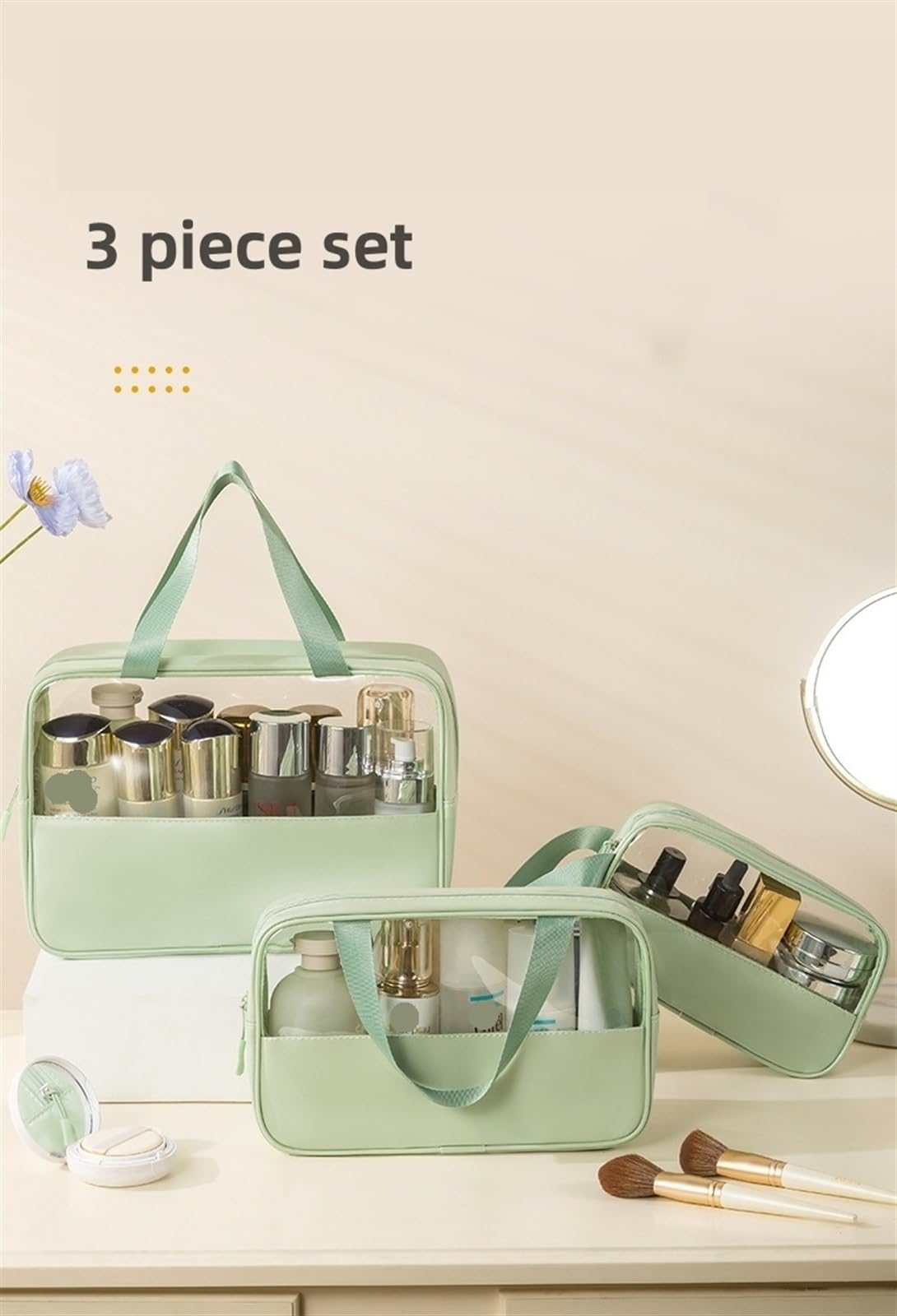 Bolsa de Aseo Impermeable Bolsa de cosméticos portátil Gran Capacidad | Bolsa de almacenamiento de viaje de gran capacidad Artículos de tocador de PU(Black)