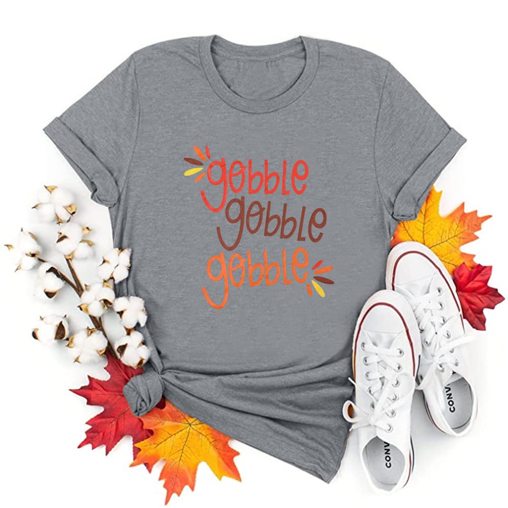 Gobble Gobble Gobble T-Shirt Women Thanksgiving Shirts Funny Graphic Tee Casual Short Sleeve Tops
