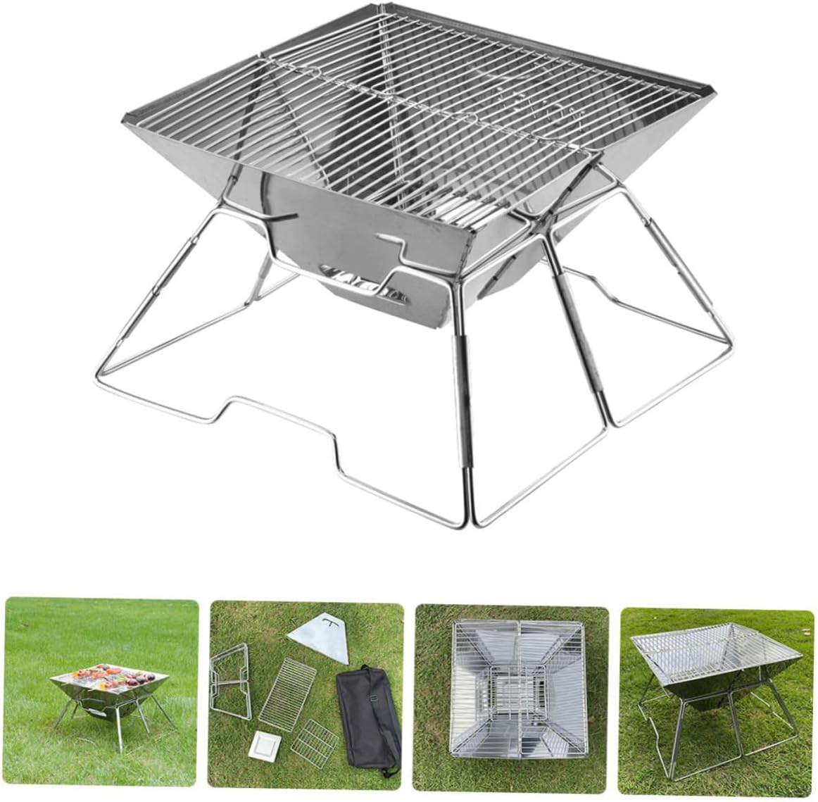 Beavorty Portable Folding Barbecue Grill Stainless Steel Camping Grill with Foldable Rack Outdoor Bbq Stove for Hiking and Travel