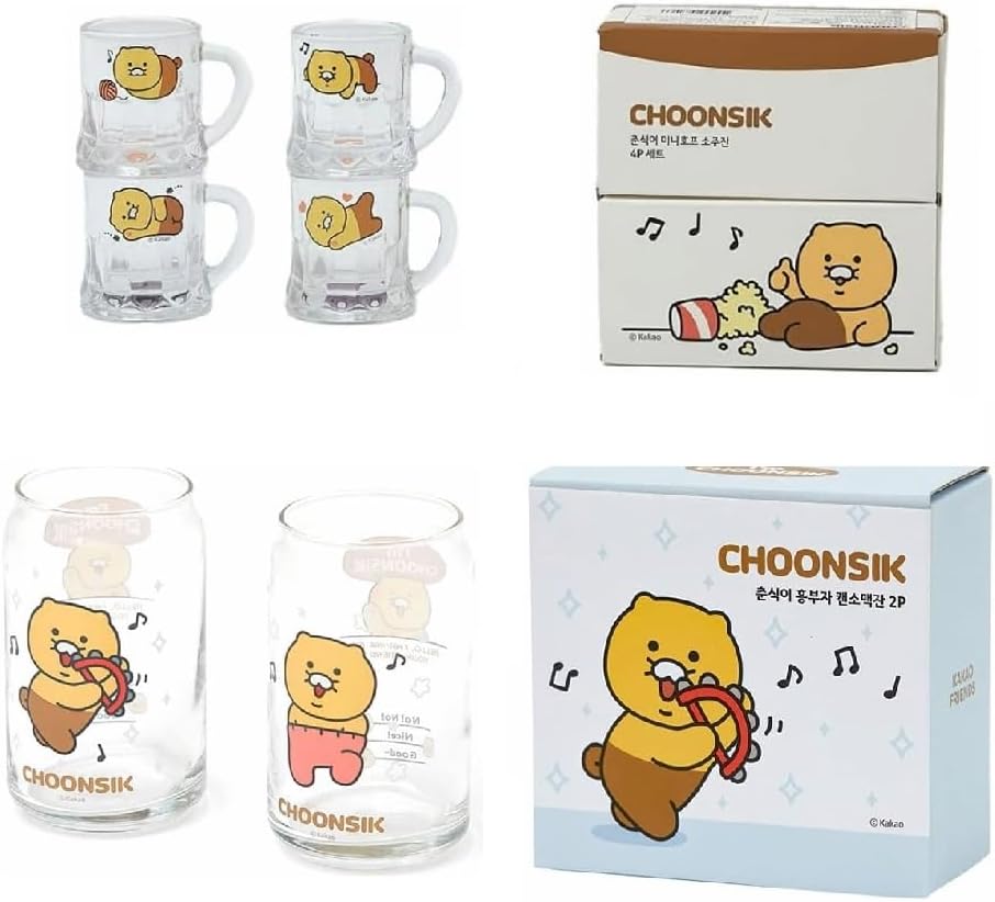 MYTEMS Kakao Choonsik Soju Shot glass set of 4 and Beer Somaek Can Shaped Cups 2p 소주잔 소맥잔 맥주잔